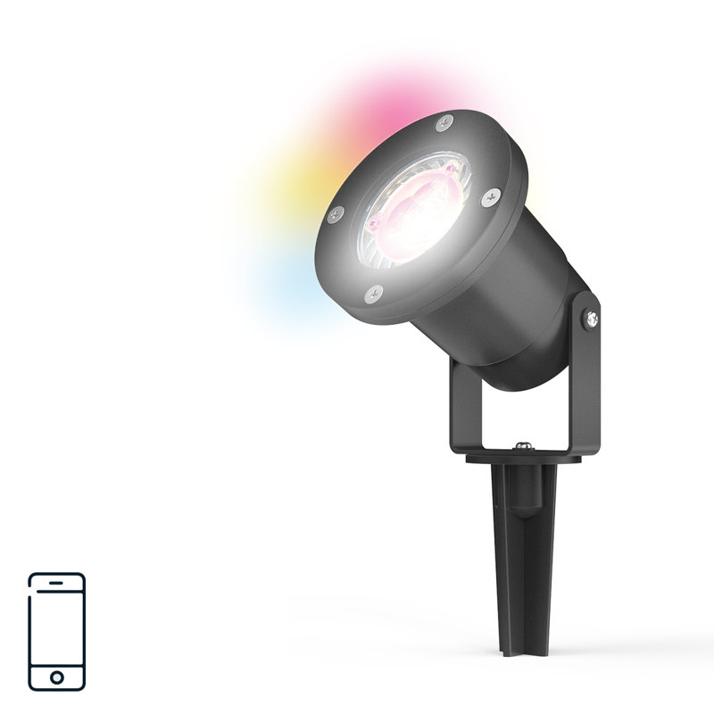 Outdoor Spike Light (Black) IP65 Rated Garden Single Spot Light Supplied with a 2700k - 6500k Smart GU10 Bulb - 4L2/2010