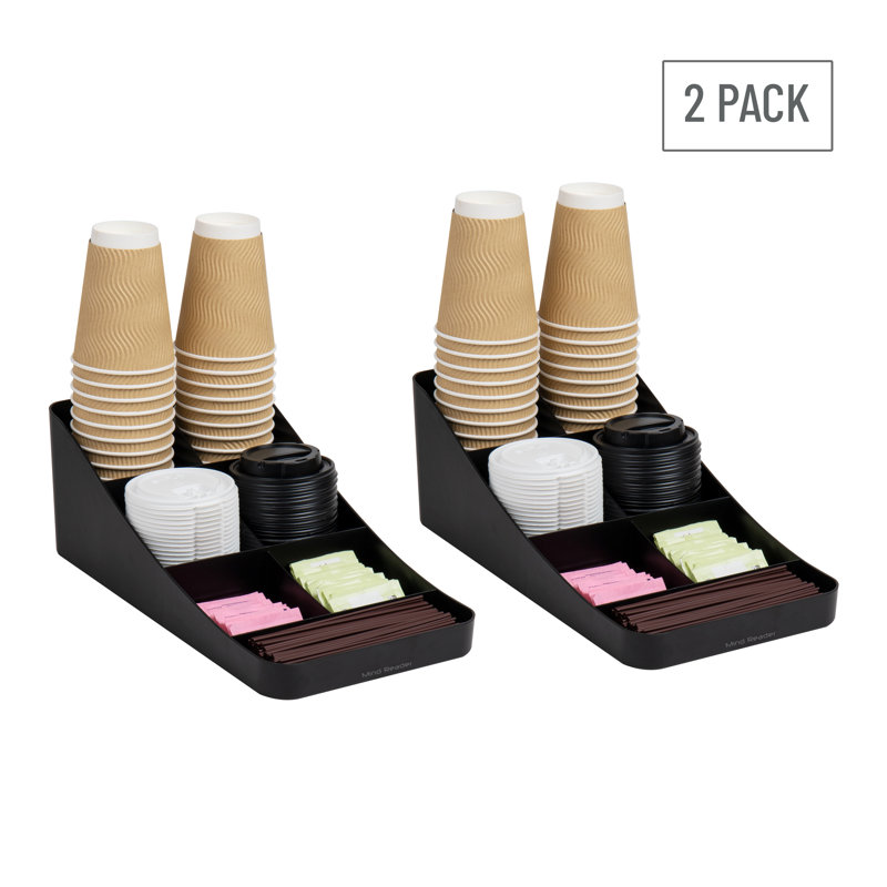 Mind Reader Cup and Condiment Station, Countertop Organizer, Coffee Bar, Kitchen, 7.25"L x 15.5"W x 5.25"H, 2-Pack, Black