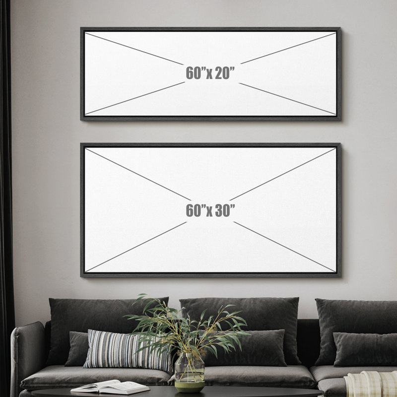 «Geometric Line Minimal Landscape Minimalist» en pointillé, impression encadrée, H 20 po x l 60 po, Noir, noir, noir, noir