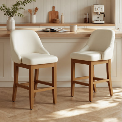 Tabouret de bar moderne à hauteur de comptoir avec dossier, siège en similicuir et pieds en noyer d'hévéa