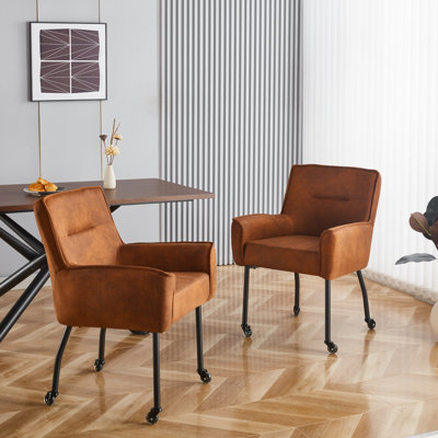 Anya 25.5" Wide Upholstered Armchair with Casters for Dining or Home Office（Set of 2）