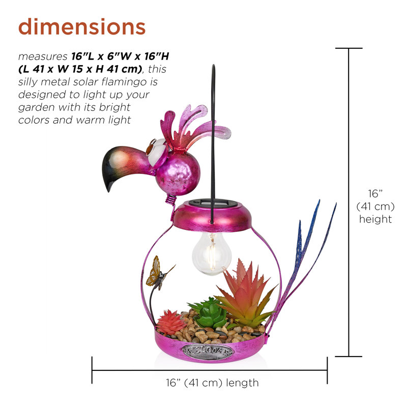 Flamant solaire en métal 16 "avec lumières DEL fermées H