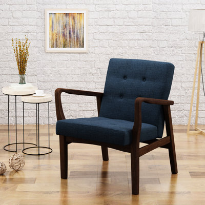 Fauteuil en tissu bleu marine, style Mid-Century moderne, sièges, chambre à coucher de salon, 25,12 po Profondeur, bleu hauteur de la chambre à coucher 30,6, revêtement, bouton, moderne, 28,23 W, Ht