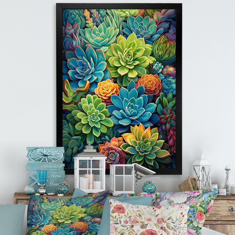 «Eugina Succulent Paradise I», reproduction sur toile, Cadre photo noir, H 20 po x l 12 po x P 1 po