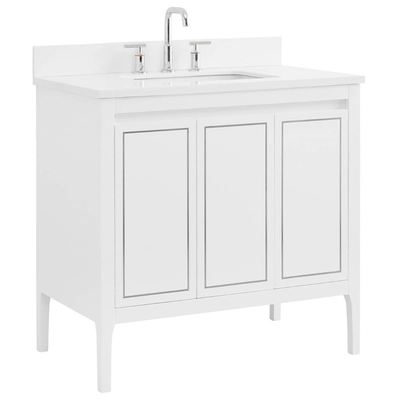Province 36" Freestanding Standard Single Bathroom Vanity with Top, White, Silver