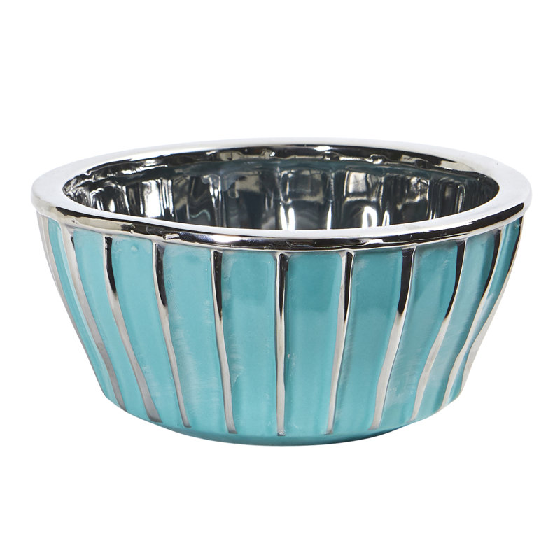 Vase de table en céramique Arvide, Sarcelle, H 3,5 po x l 7,25 po x P 7,25 po