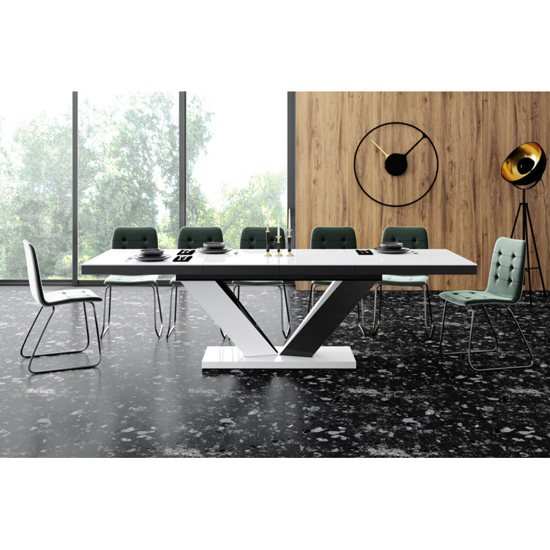 Chingiz Extendable Dining Table, White/Black