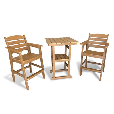 HIPS Bar Stools Set of 2 and 1 High Top Bar Table,Patio Bar Set for Garden,Balcony and Backyard,Brown
