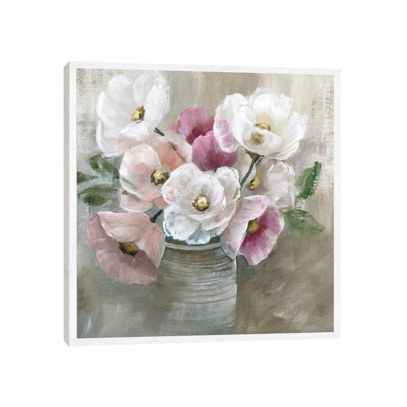 Blooming And Blushing - Painting on Canvas, White Floater Framed, 45.72 cm H x 45.72 cm W x 4.445 cm D