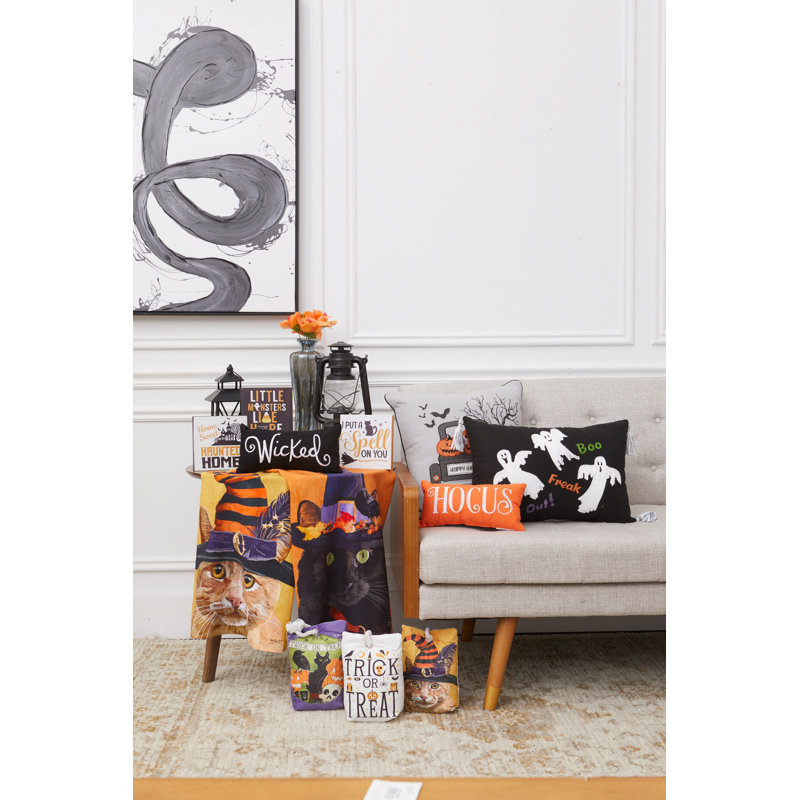 Black and White Embellished Halloween Ghosts Throw Pillow