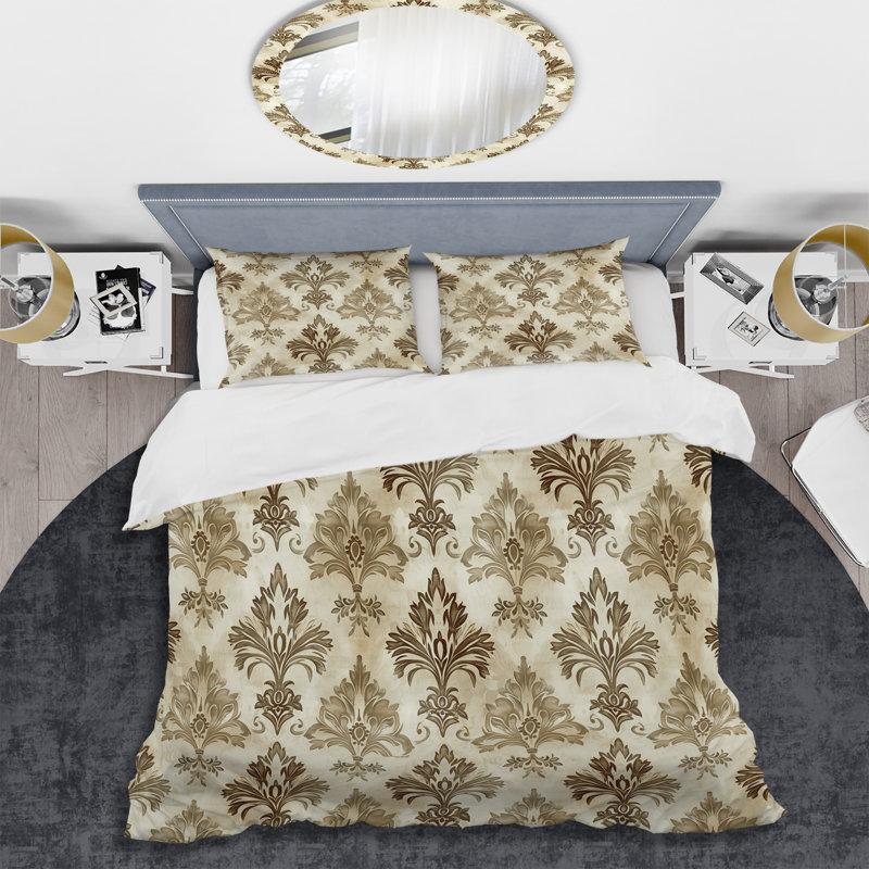 Ensemble de housse de couette transitionnelle brun et beige damassé Glam III