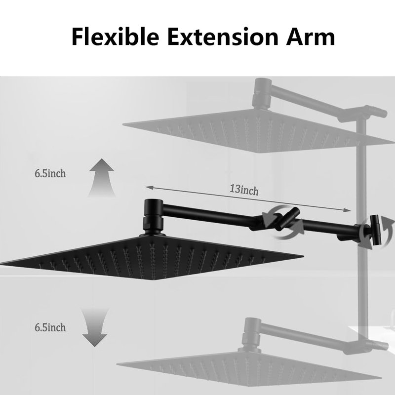 10" Rainfall Shower Head With Handheld Combo,3 Setting Diverter, Adjustable Extension Arm, Extra Long Hose,, Black