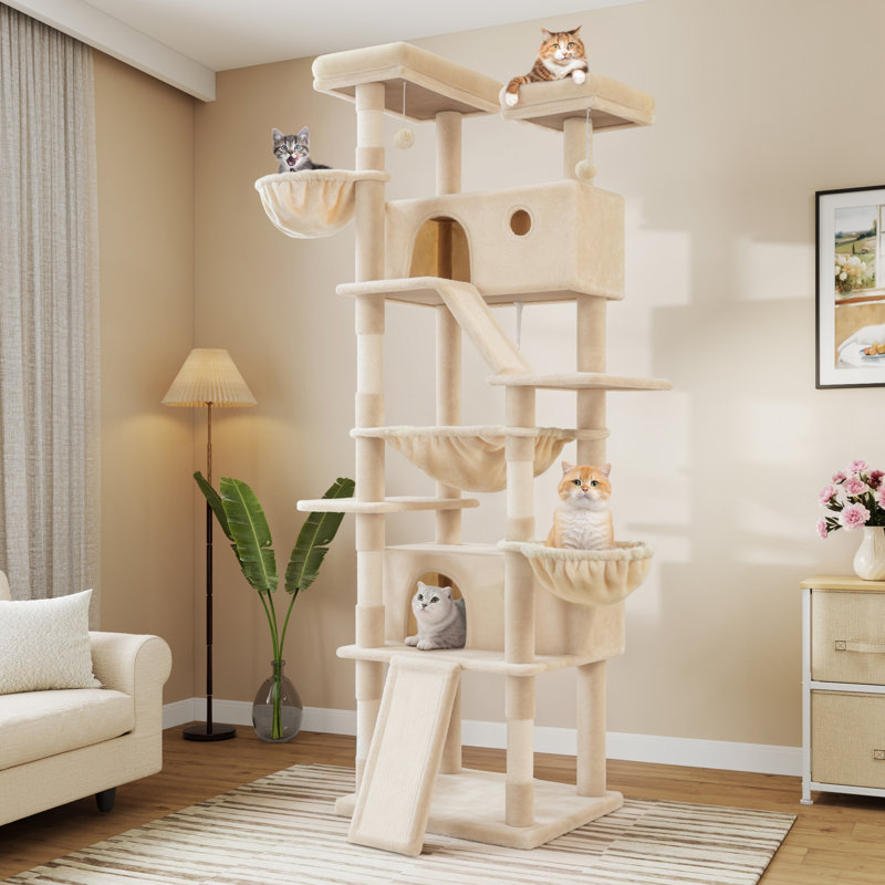  81" H Cat Tree with Sisal Scratching Posts, Perches, Condo, baskets and Hammock, Cream