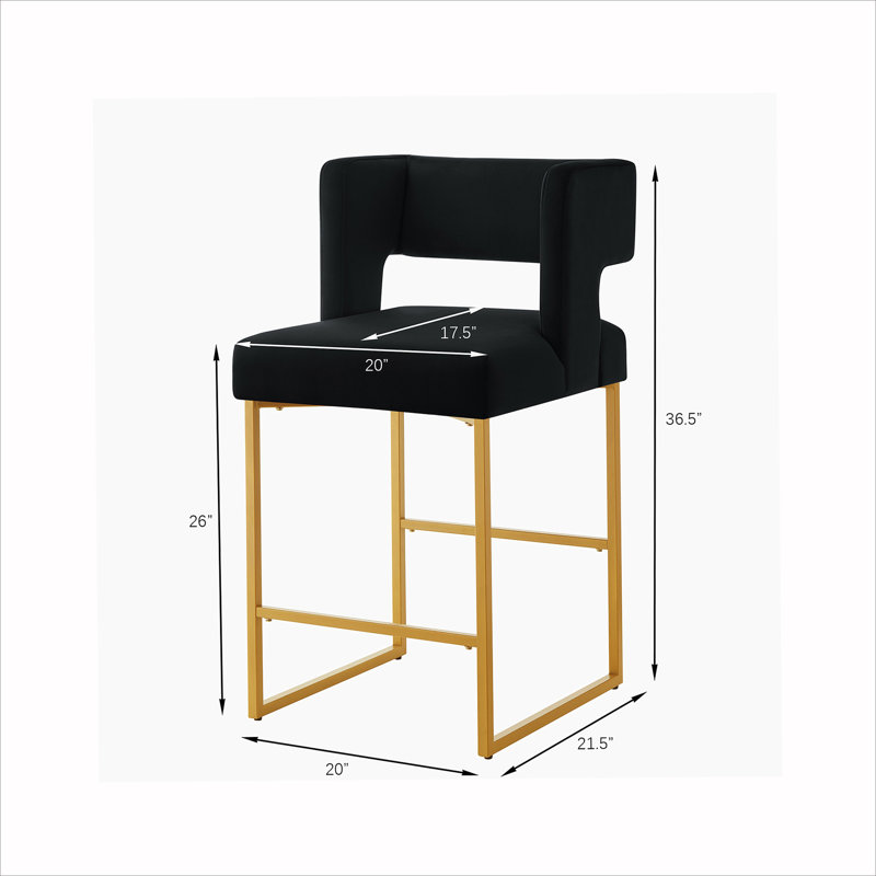 Modern Fashion Counter Height Bar Stools with Unique Square Open Backres, Black