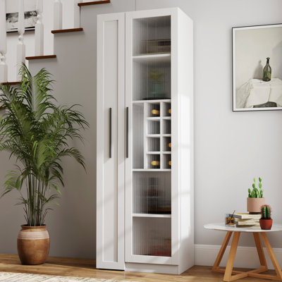 Quinn Wooden Pantry Cabinet with Glass Doors & 5-Tier Pull-Out Shelf