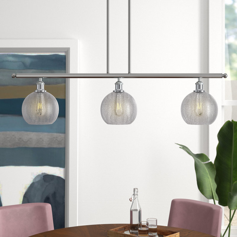 Baptista 3 - Light Kitchen Island Pendant, Brushed Satin Nickel, Clear Crackle