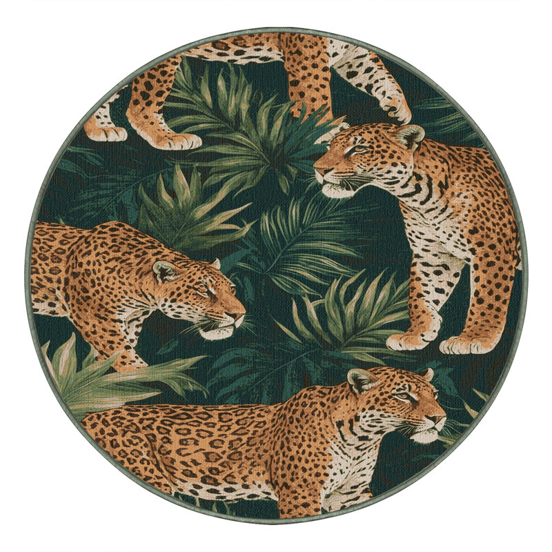 Washable Jaguars Big Cats Area Rug, Round 3'