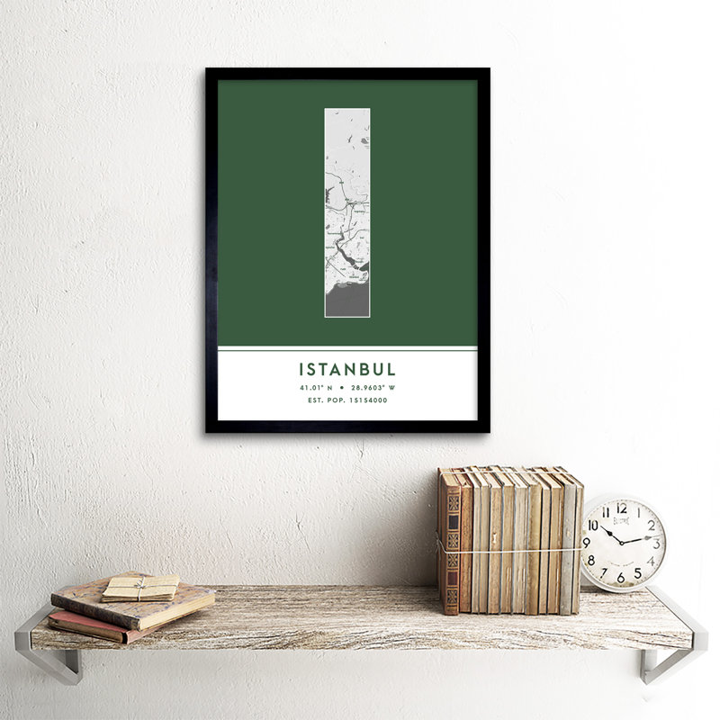 Istanbul City Map Istanbul Turkey City Map Green - Single Picture Frame Typography