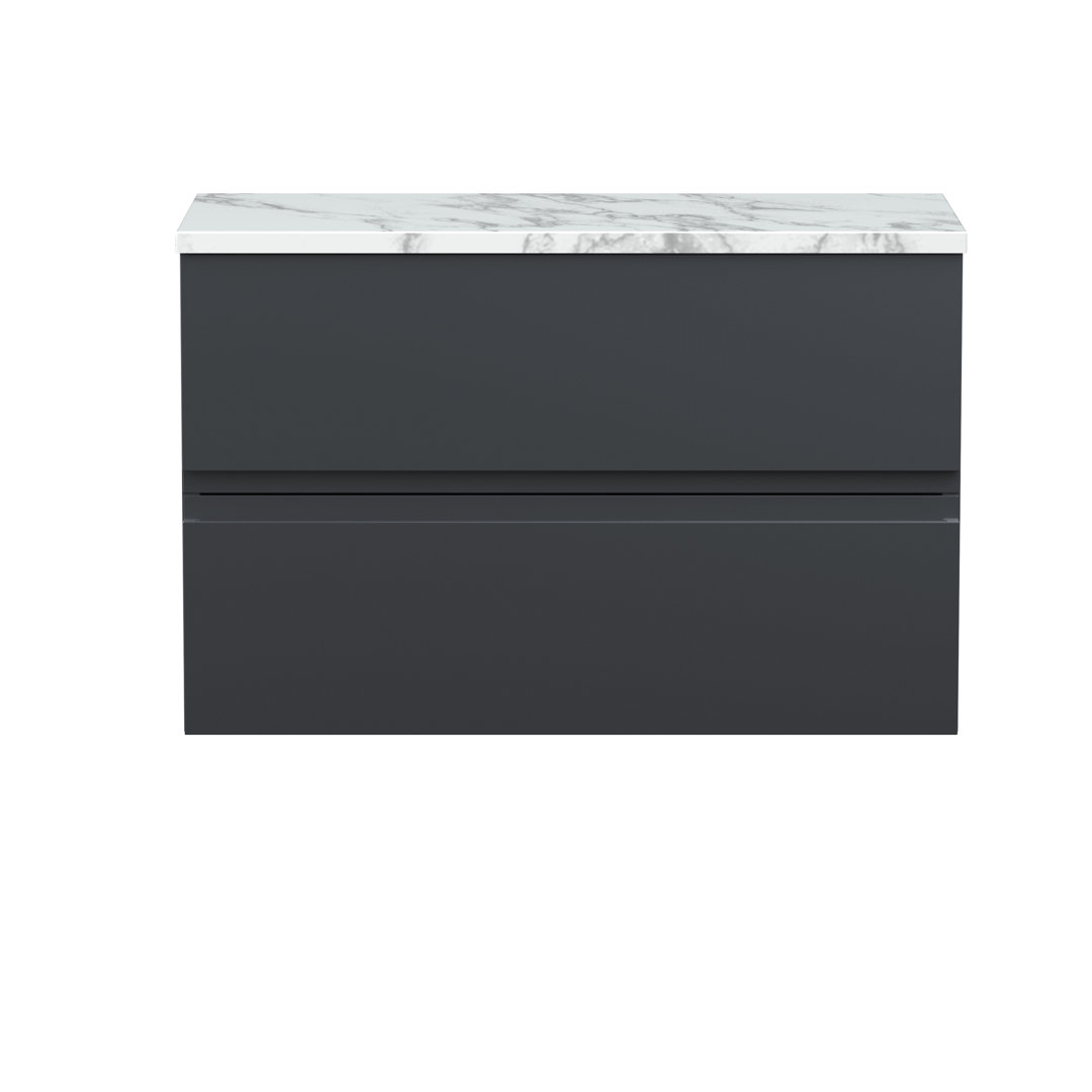 Hudson Reed Urban Wall Hung Vanity Unit - Soft Black - 800mm - 2 Drawer - Image 2
