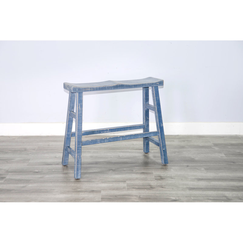 Banc en bois Ashat, H 30 po x l 33 po x P 15,5 po, Bleu océan