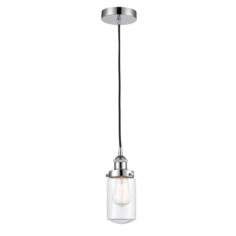 Luminaire suspendu cylindrique à 1 lumière Saroyan, Transparent, Chrome poli