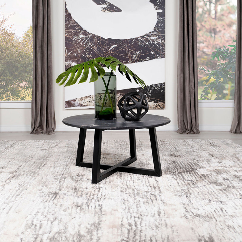 Enlow Black Round Marble-like SmartTop Coffee Table