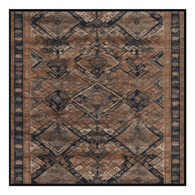 Machine Washable Art Deco Brown Area Rug