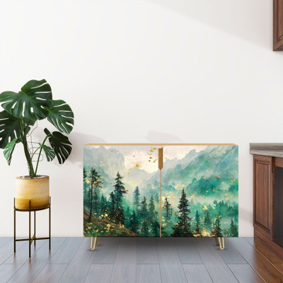 Buffet Buffet avec rangement Aquarelle nature élégante avec 2 portes pour le salon et la cuisine