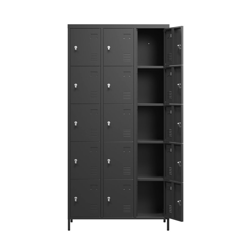 Casiers en métal de 72 po h avec 15 portes verrouillables pour les besoins de rangement des employés et de la maison - Compartiments spacieux, portes, finition anticorrosion, assemblage rapide, casiers noirs ， 15 portes ， besoins des employés ， spacieux