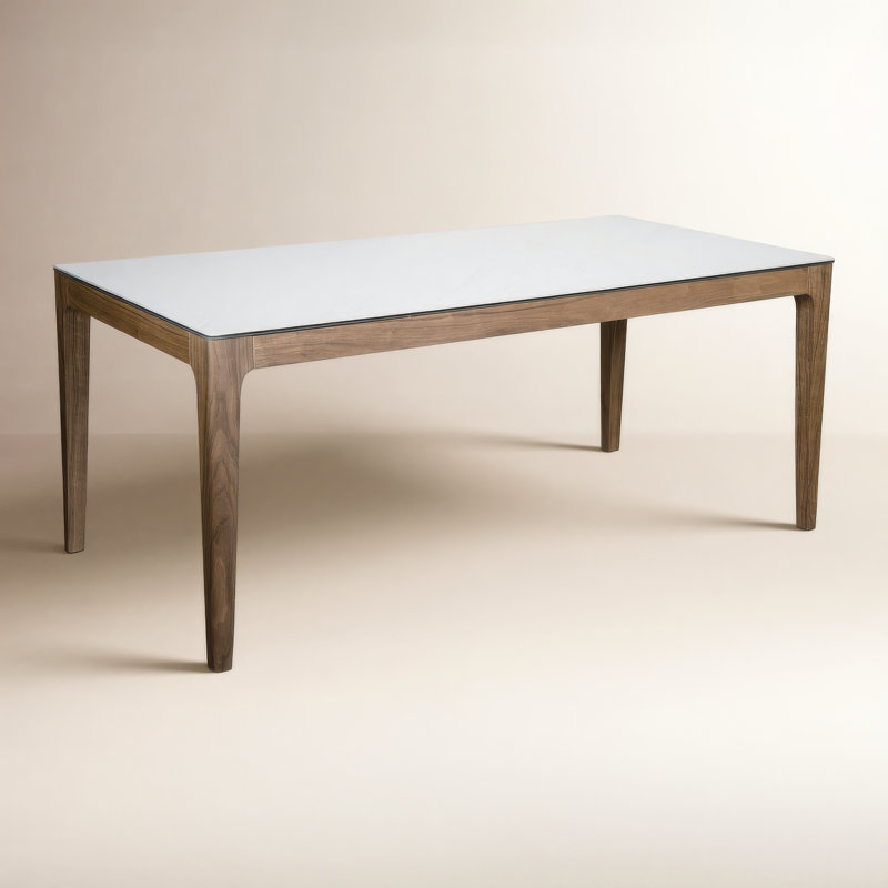 Haldis Rectangle Table In White Ceramic Glass And Walnut, White