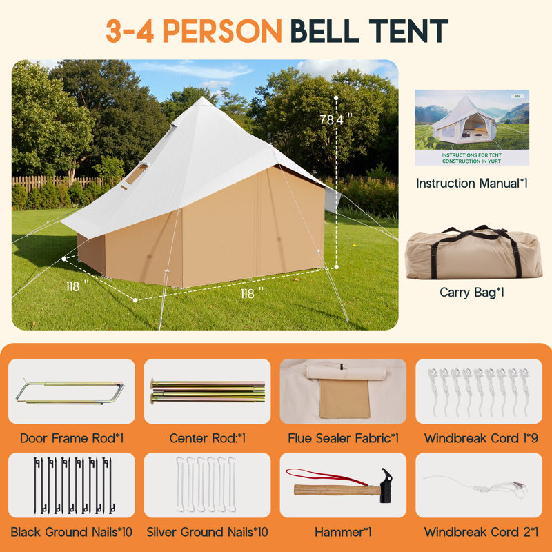 Tente campagnarde 4 saisons en toile Bell Yurt