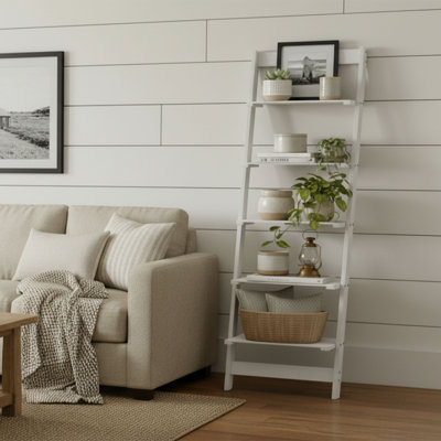 Gamino 50" H x 16.25" W Solid Wood Ladder Bookcase, 5-Tier Wall Shelf