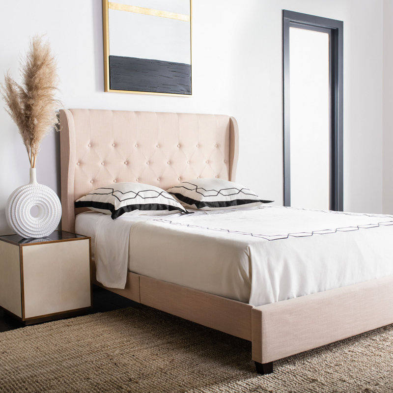 Christerfer Tufted Upholstered Low Profile Standard Bed, Full, Beige Linen