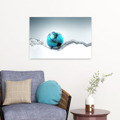Globe terrestre flottant sur l'eau, paysage contemporain contemporain, art