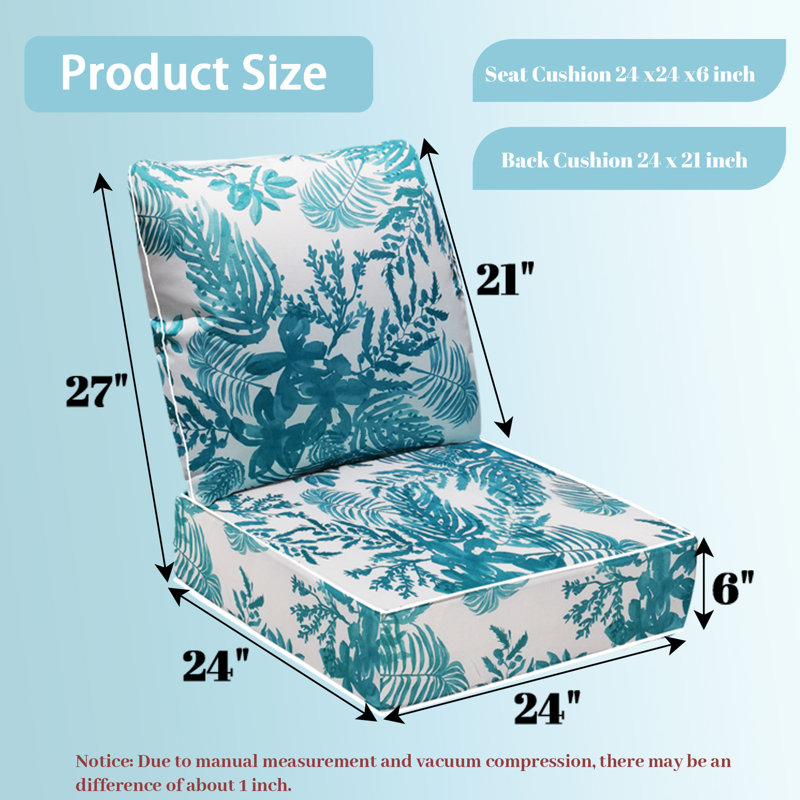 Outdoor Cushions For Patio Furniture, Deep Patio Chair Cushion, 1, Blue Floral