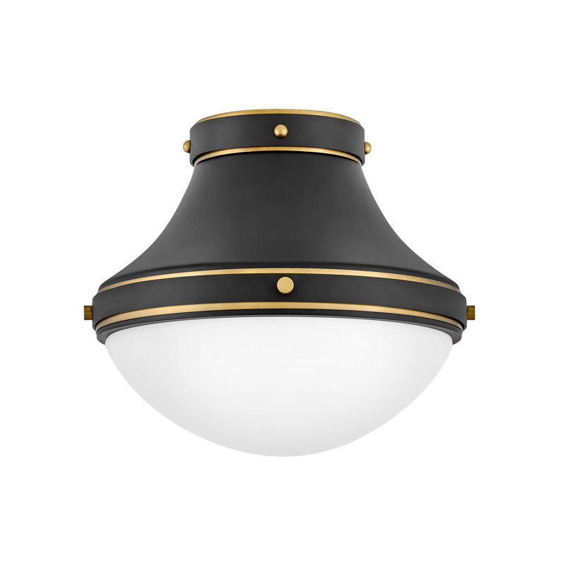 Oliver 14" Flush Mount Ceiling Light w/ Etched Opal Glass, Black