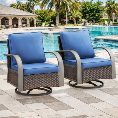 Chalres Outdoor Patio Brown Wicker Swivel Glider Rocker Chair With Cushions (2-Pack)