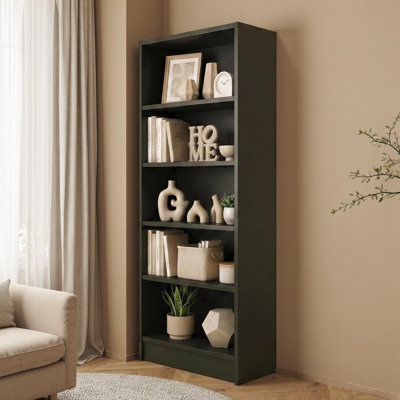Norvella 5‑Tier Bookshelf Storage Cabinet – Black, 70.9"H Tall, Open Shelves, Anti‑Tip Kit Included – Space‑Saving Vertical Bookcase for Living Room, Home Office, Bedroom, or Study