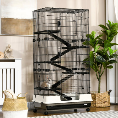 Portable portatif 6 petits animaux de compagnie - Roues de construction en acier pour un déplacement facile, cage de hérisson Chinchilla avec fentes de ventilation pour abri spacieux