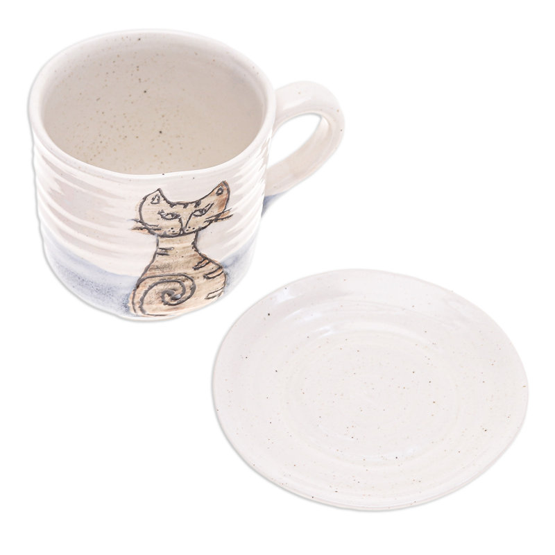 Tasse et soucoupe fantaisiste en céramique pour chat August Grove®