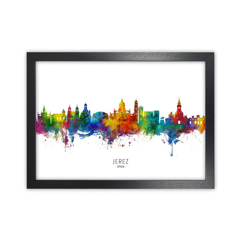 Jerez Spain Skyline by Michael Tompsett - Print, Black Framed, 64cm H x 88cm W x 3cm D