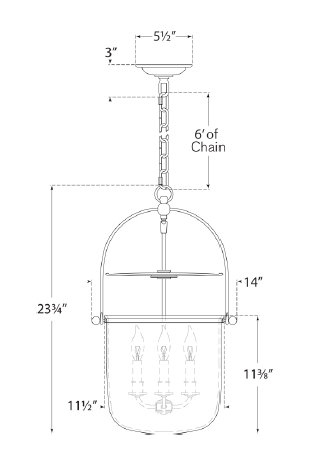 Chapman & Myers Lorford Smoke Bell Lantern, Aged Iron, 24" H x 14" W x 14" D, Clear Glass