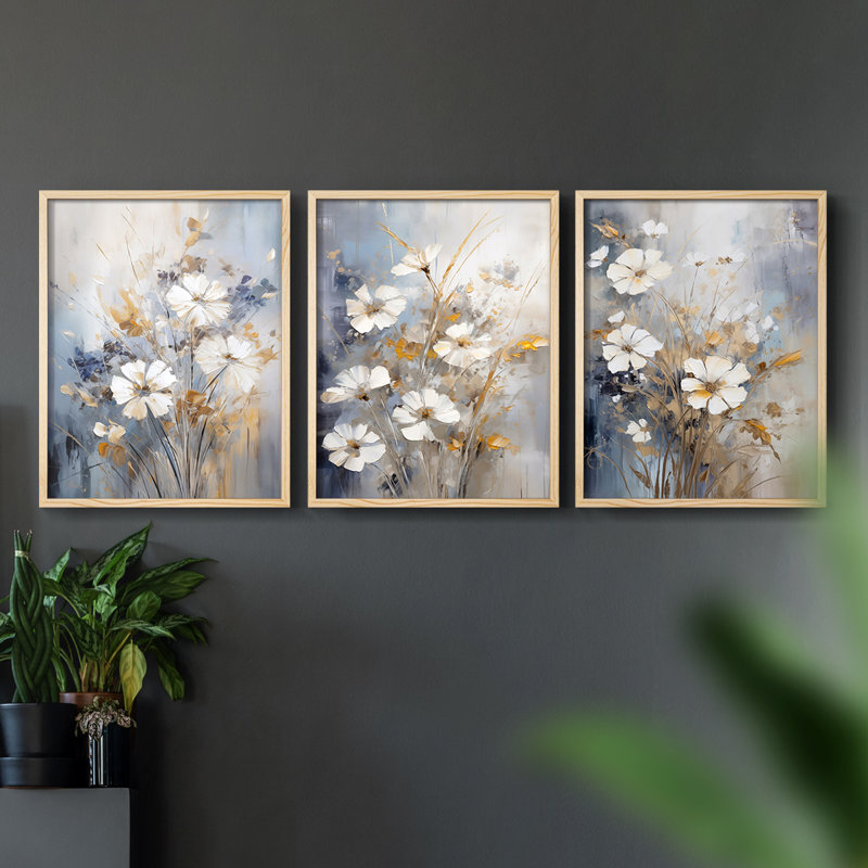 Étude florale, série CXV III, ensemble de 3 estampes numériques, prêt à, Natural Framed, H 10 po x l 8 po