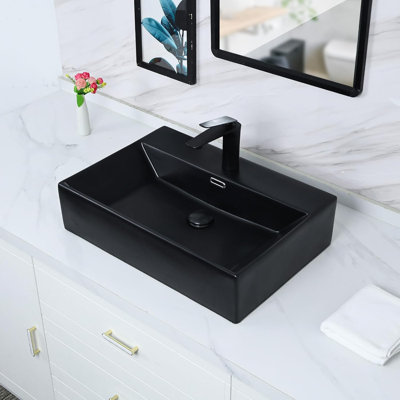 Lavabo de salle de bain rectangulaire en céramique noire 23,6 po x 16,5 po Davivy