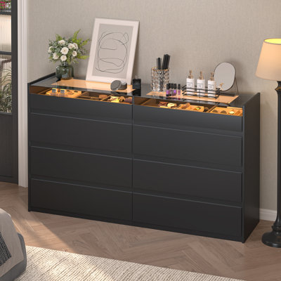 Modern 8-Drawer LED Double Dresser 47.2"W Black