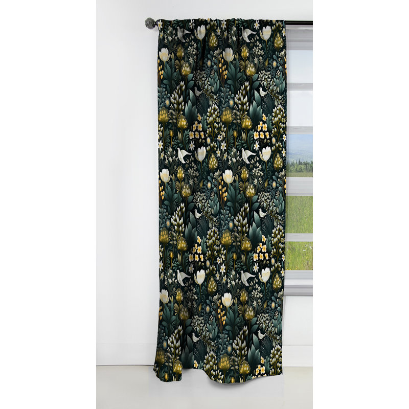 Motif botanique vert forêt III - Rideau floral - Rideau occultant floral - 1 panneau, L 52 po x L 90 po