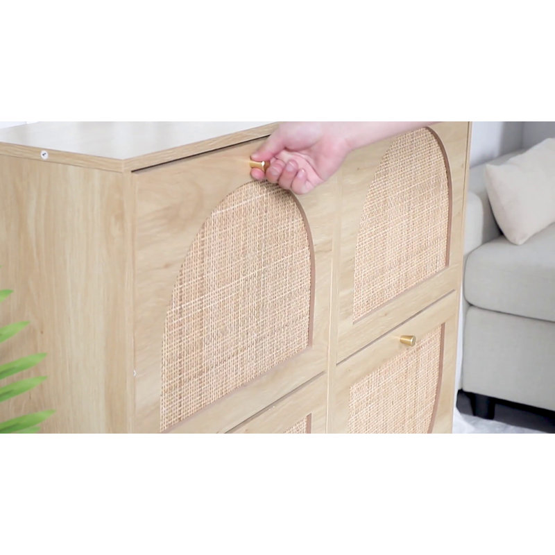 Bostynn 4 Flip Drawers Rattan Shoe Cabinet Shoe Storage Organizer Unit