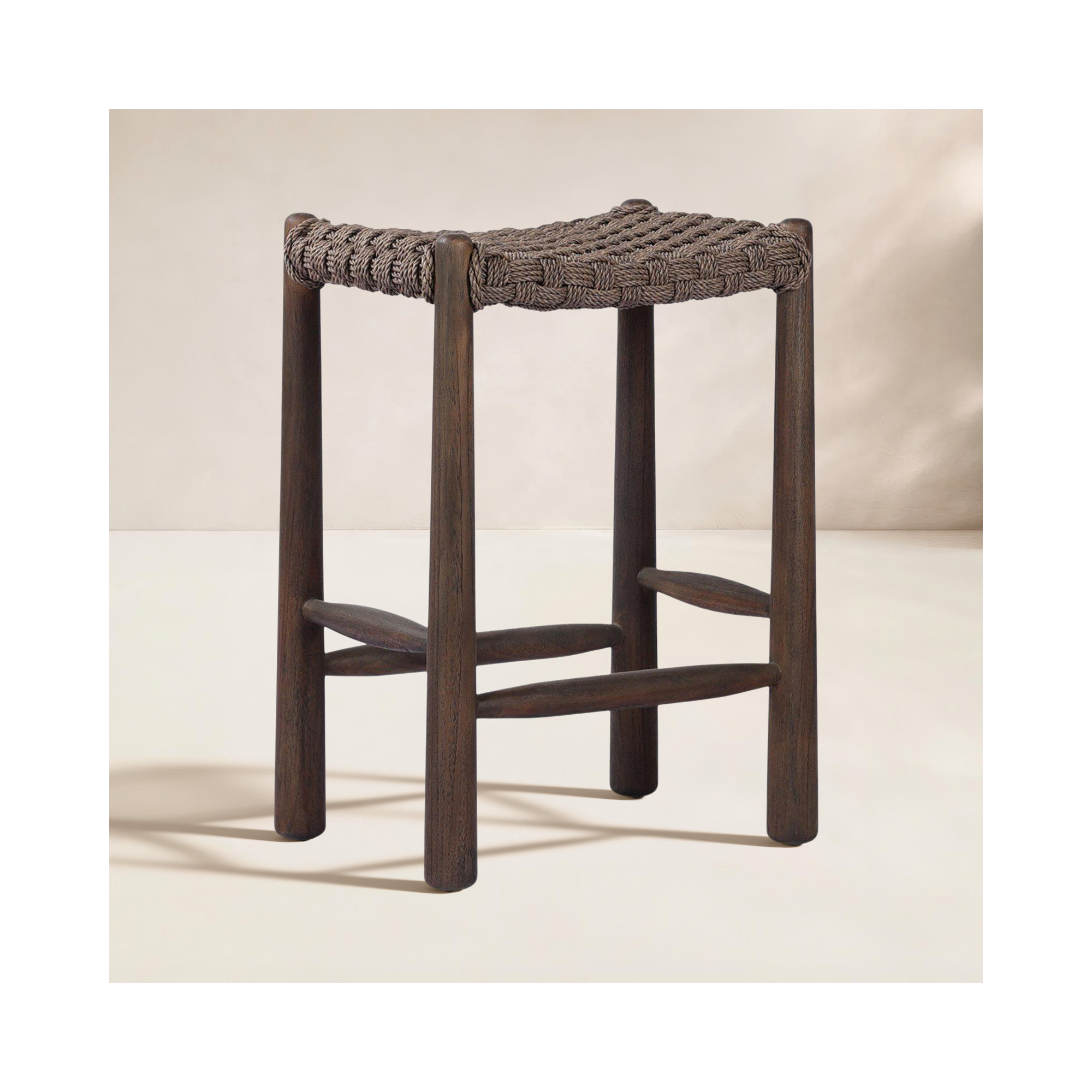 Savio Outdoor Stool-Dark Textured Woven-Counter, 25.98", Brown
