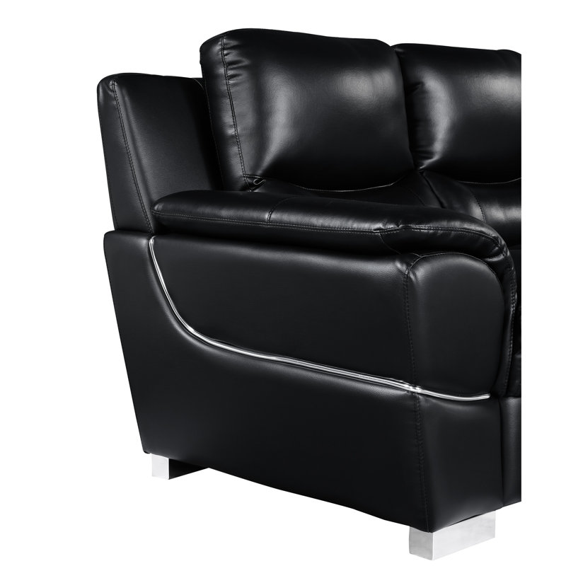 Cuir véritable noir, cadre en bois franc séché au four pour une structure robuste, coussin en mousse à 3 couches, pieds en acier inoxydable, bois brésilien massif, fiabilité, structure
