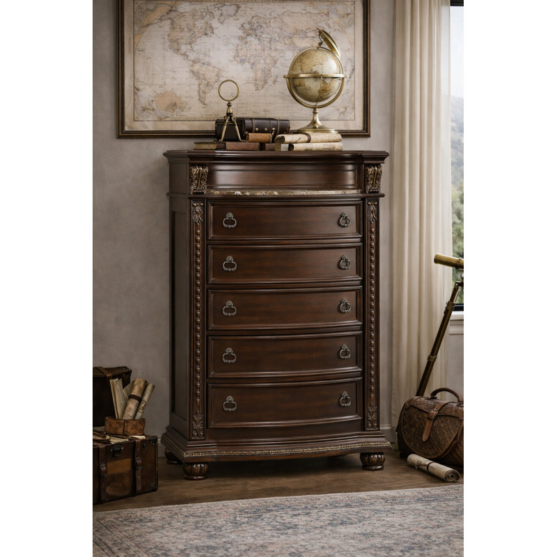 Anndrea 45'' W 5 - Drawer Dresser, Dark Cherry